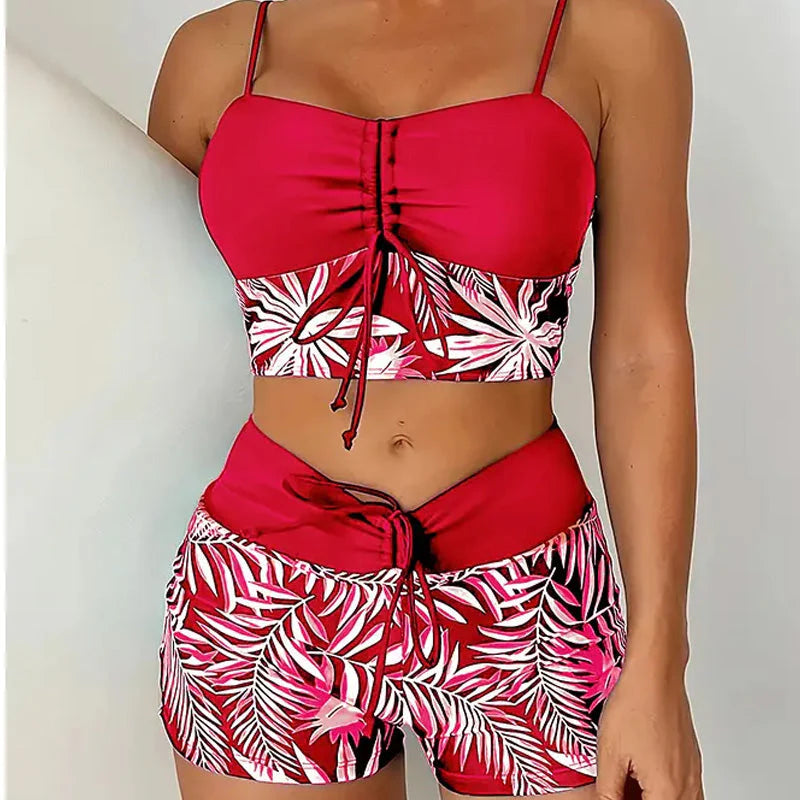 🎁 Ingyenes nyaklánc ajándék🌊 Gyorsan száradó két részes bikini👙 Magas derékú női fürdőruha – Boxer stílusú, élénk nyomattal és strandkényelemmel!