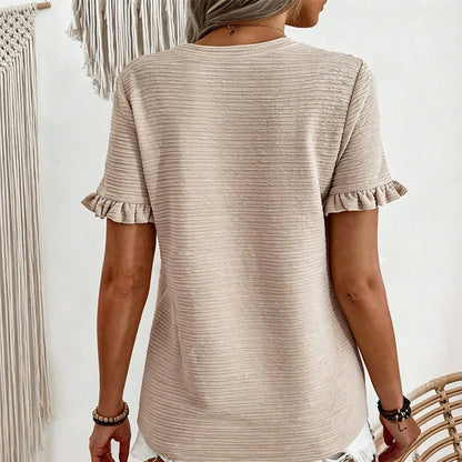 📿Ingyenes gyönyörű nyaklánc🌸 MOST 50% KEDVEZMÉNY! 👚 Elegáns fodros ujjú nyári felső🌬️ Prémium minőségű texturált szövet！