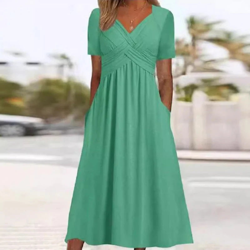 📿Ingyenes rózsa nyaklánc👗💖 Szív alakú nyakkivágású ruha – Prémium légáteresztő keverék, ráncálló utazási alapdarab! ✨🌿