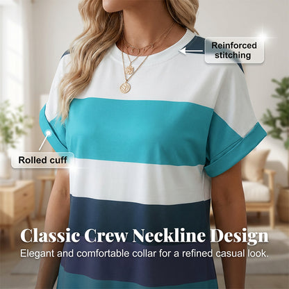 📿🎁Ingyenes ajándék-Gyönyörű nyaklánc🌴 Csíkos nyári szabadidőruha – Légáteresztő anyag S–4XL méretig!