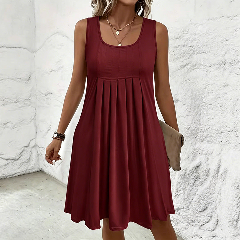 🎁⏰ Utolsó 50 darab! – 👗Elegáns, plisszírozott nyári ujjatlan ruha +📿ingyenes gyönyörű nyaklánc!