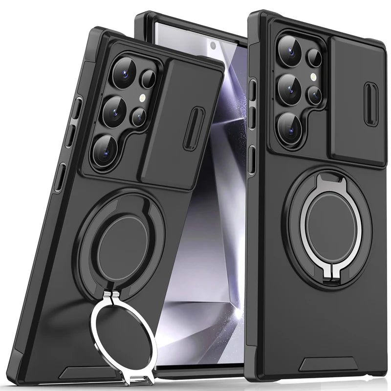 📱🔒Samsung 3 az 1-ben mágneses védőtok – kiemelt kamerafedél + állvány + teljes körű védelem.