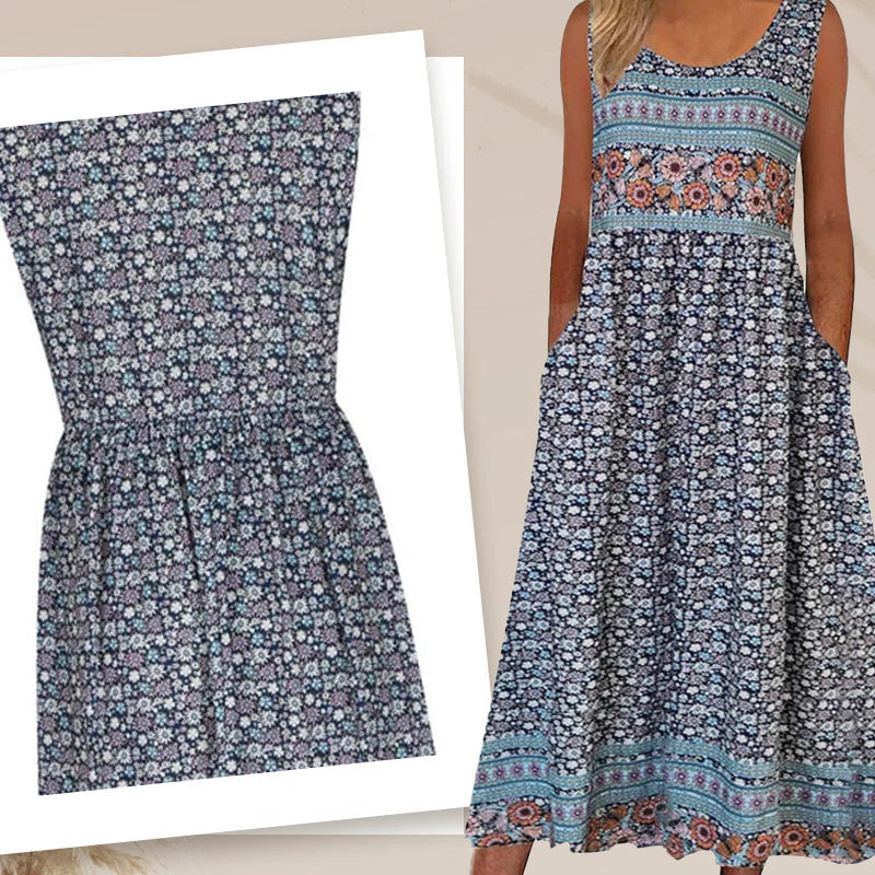 😊50% kedvezmény📿Ingyenes gyönyörű nyaklánc🌸 Virágmintás hosszú ujjatlan ruha – Lélegző, puhaság és nyári elegancka!