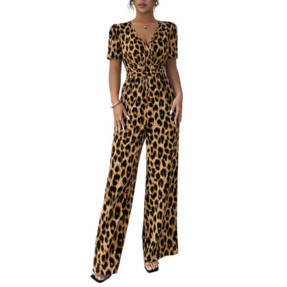 🎁⏰Az utolsó 50 darab Ingyenes ajándék🌿Légies kevert anyagú együttes✨V-nyakú elegáns jumpsuit – Kiemelt derék + széles láb, nőies homokóra alak!