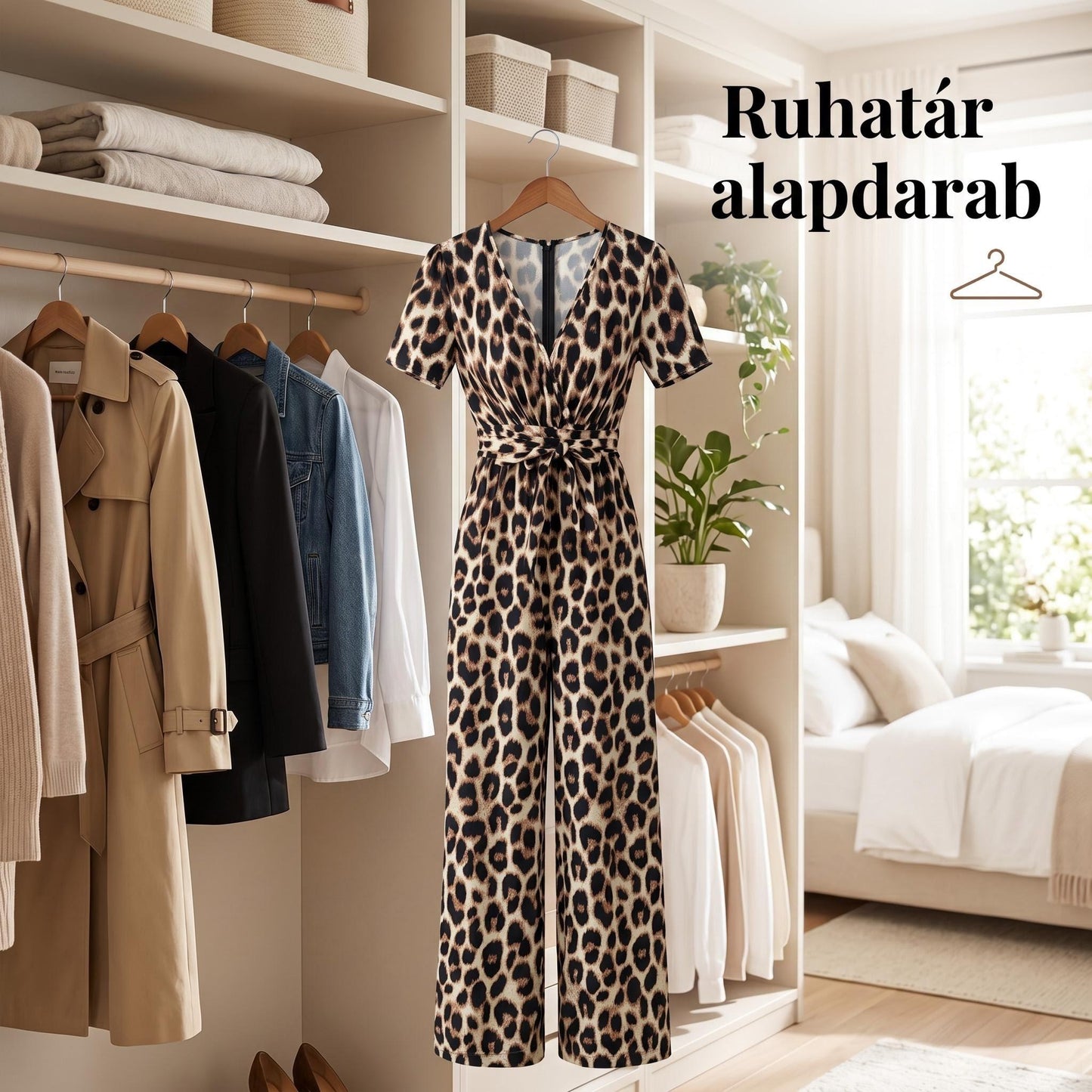 🎁⏰Az utolsó 50 darab Ingyenes ajándék🥇👍Kiváló minőség, sok pozitív értékelés🌿Légies kevert anyagú együttes✨V-nyakú elegáns jumpsuit – Kiemelt derék + széles láb, nőies homokóra alak!