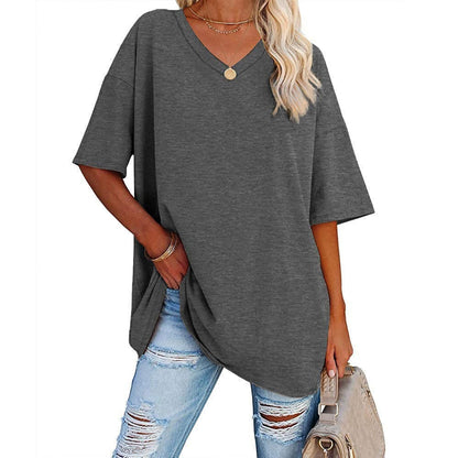 🎁Ingyenes ajándék👕 Laza szabású V-nyakú póló – Puha, könnyű, kényelmes🌸 Divatos, kiszélesedő szegély！