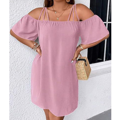 📿🎁Ingyenes ajándék - Gyönyörű nyaklánc💃Elegáns, vállnélküli miniruha👗Karcsúsító körvonalas sziluett, laza lebegő szabás🌬️Prémium anyagkeverék!