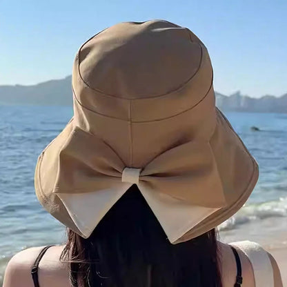 🏖️Napvédő nyaralócsomag🎁Ingyenes napszemüveg🕶️🌞 Védje arcát és nyakát a naptól – 👒Női széles karimájú, összehajtható napkalap masnival！