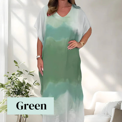 🎁Ingyenes ajándék😜40% árcsökkentés 🌸Álomszerű batikolt sifonruha💃 V-nyakú, laza szabású kaftán: előnyös, lélegző és tökéletes minden alkalomra!