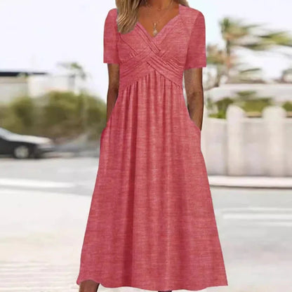 📿Ingyenes rózsa nyaklánc👗💖 Szív alakú nyakkivágású ruha – Prémium légáteresztő keverék, ráncálló utazási alapdarab! ✨🌿