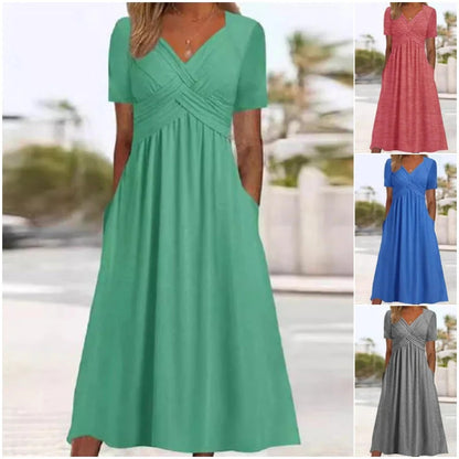 📿Ingyenes rózsa nyaklánc👗💖 Szív alakú nyakkivágású ruha – Prémium légáteresztő keverék, ráncálló utazási alapdarab! ✨🌿