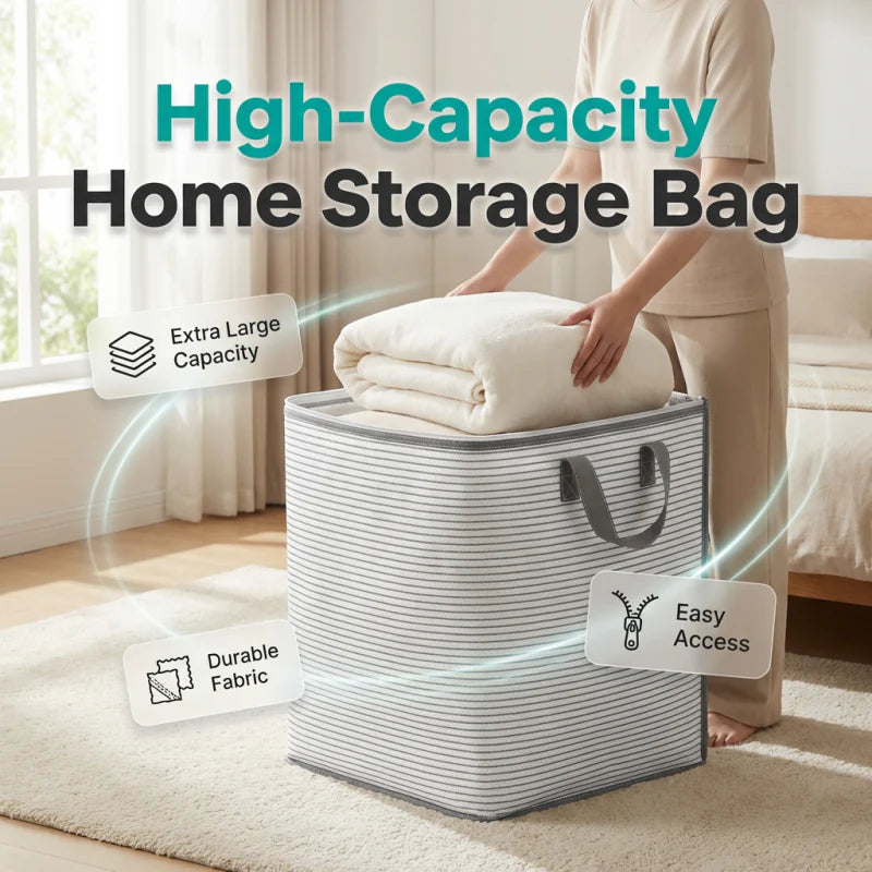 📦 Nagy kapacitású otthoni tárolózsák – Összecsukható, helyet spóroló design👜 Megerősített fülek + simán működő dupla cipzár！