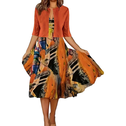 🎁Ingyenes ajándék-📿Gyönyörű nyaklánc👗🌸Két részes női szett – Kardigán + ujjatlan ruha, elegancka minden alkalomra!