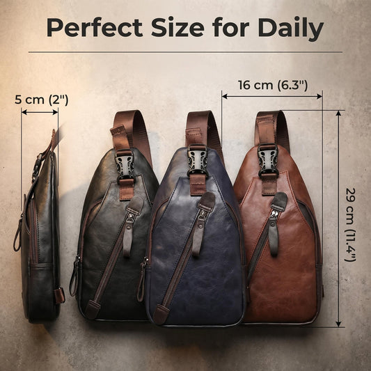 👝 Premium PU bőr mellkasi táska – Több rekesz, állítható vállpánt 🎒Mellkasként, válltáskaként vagy kézitáskaként