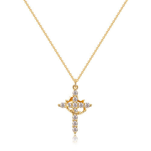 📩Ár 40%-kal csökkent✨Hit és elegancia! Korona + kereszt nyaklánc – 14 karátos arany/ezüst!