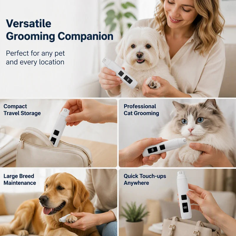 🐕✨ Intelligens digitális körömcsiszoló – Precíz mérnöki munka, 3 sebességfokozat, csendes működés, 500 mAh! 🐱💅