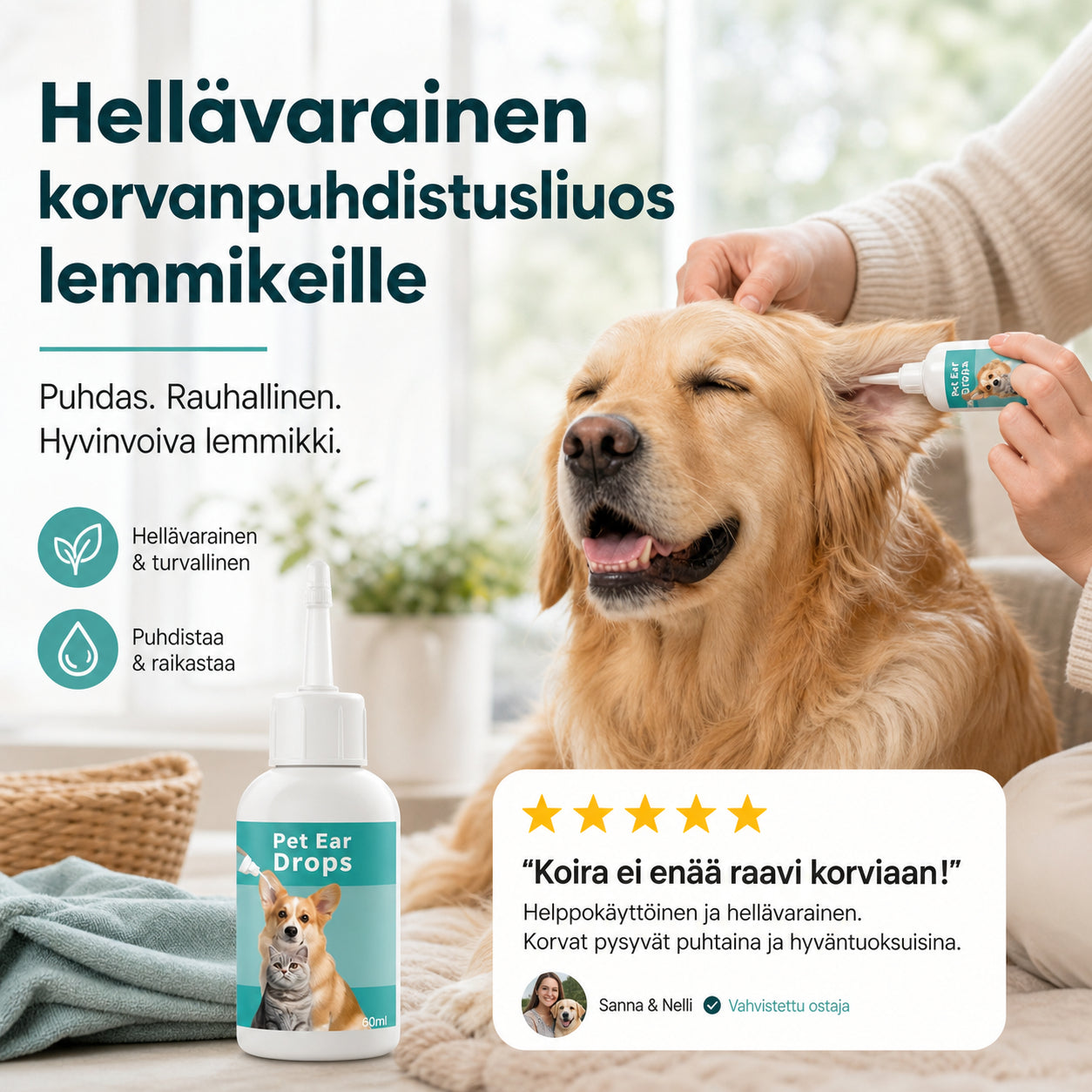 🎁1+1 INGYEN (2 db)🐕👂 Kíméletes fültisztító cseppek – Rugalmas szilikoncsúccsal, 4 lépéses használattal, macskáknak és kutyáknak! 🐱✨