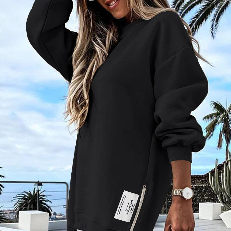 📿Gyönyörű nyaklánc✨ Oversize pulóver cipzárral – Laza stílus és egész napos kényelem!