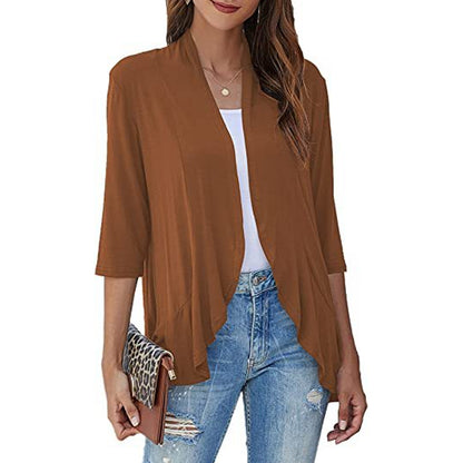 🌟🌸 Elegáns nyitott kardigán szett – Fodros szegéllyel, háromnegyedes ujjakkal, S–3XL-ig, 4 színben! ✨💃