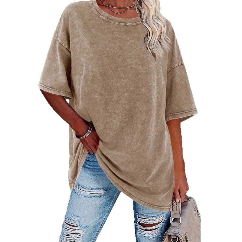 ⏰Az utolsó 100 db!!!🎁Ingyenes gyönyörű nyaklánc✨ Laza streetwear felső☀️ Oversized vintage pamut póló – Ultra puha, légáteresztő nyári kényelem!