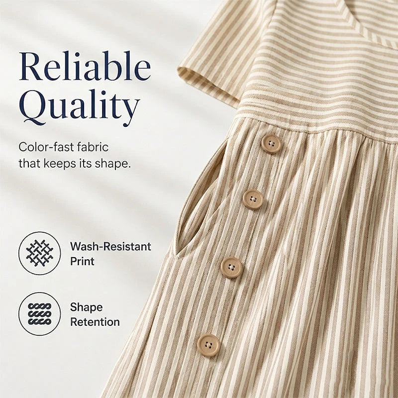 👗Új érkezők 50% kedvezménnyel💥Női, laza szabású, csíkos szabadidőruha🌸 Időtálló design, praktikus oldalzsebekkel, S–4XL-ig! ✨💫