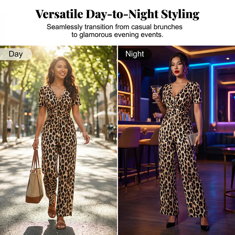 🎁⏰Az utolsó 50 darab Ingyenes ajándék🌿Légies kevert anyagú együttes✨V-nyakú elegáns jumpsuit – Kiemelt derék + széles láb, nőies homokóra alak!