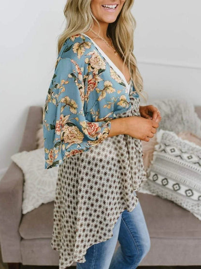 😜50% árcsökkentés 🎁Ingyenes ajándék-📿Gyönyörű nyaklánc🌸 Boho virágmintás sifon kardigán – Könnyű, fodros és sokoldalú nyári stílus!