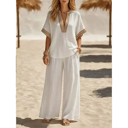 📿Ingyenes rózsa nyaklánc👗🌸 Elegáns V-nyakú kétrészes szett – Oldalzsebekkel, prémium lélegző anyagból, 5 színben! ✨💫