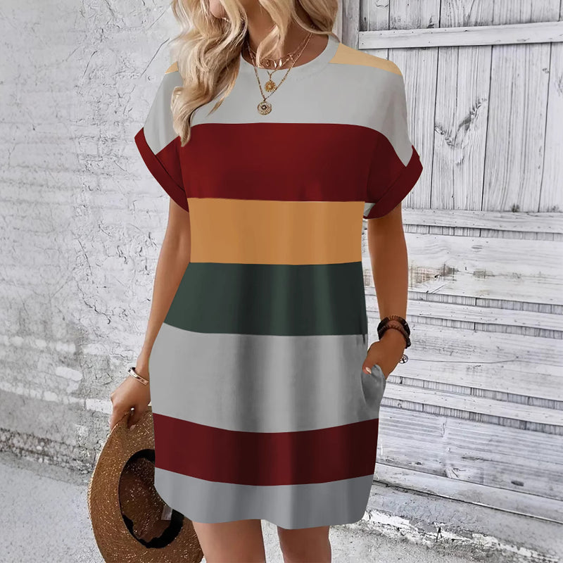 📿🎁Ingyenes ajándék-Gyönyörű nyaklánc🌴 Csíkos nyári szabadidőruha – Légáteresztő anyag S–4XL méretig!
