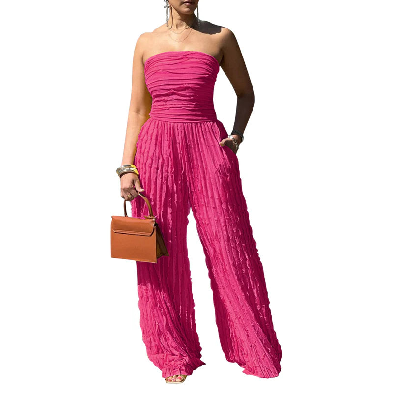 【😍 50% kedvezmény🎁Ingyenes ajándék】💃✨ Chic jumpsuit – Bandeau váll + magas derék – Teljes sziluett egy kényelmes darabban!