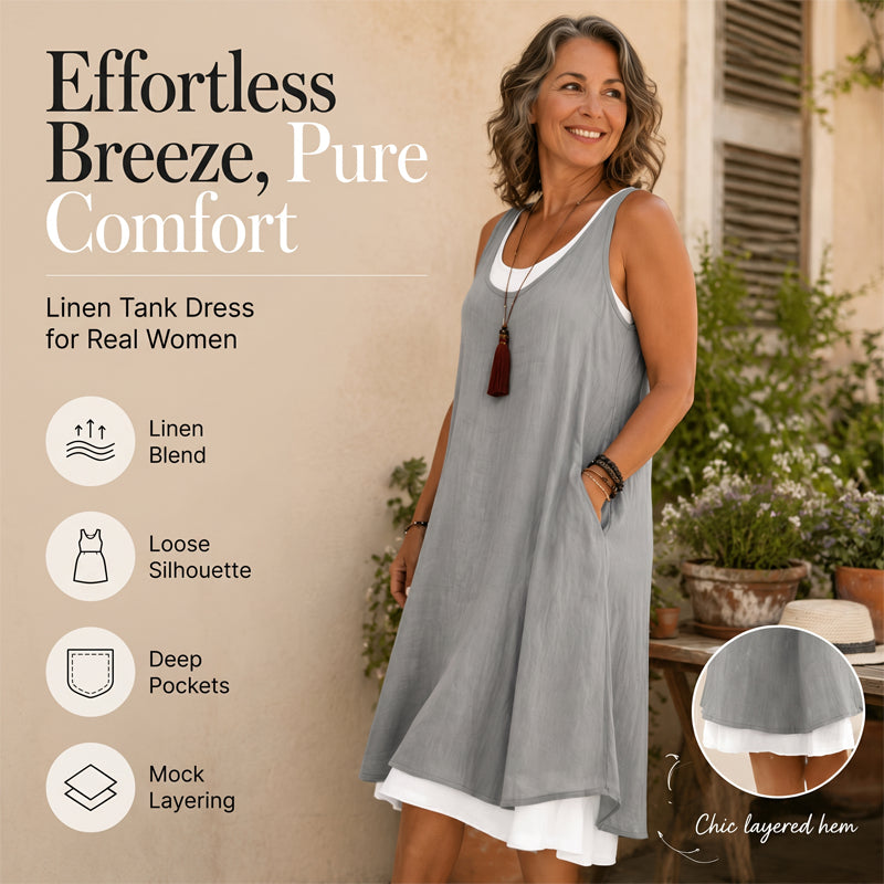 📿Ingyenes rózsa nyaklánc👗✨ Hamis kétrészes ujjatlan ruha – Stílusos rétegeffektus, laza szabás, 4 színben! 💫🌸