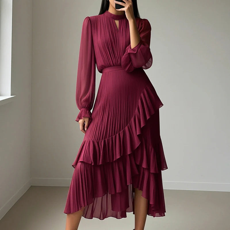 🎁Ingyenes ajándék-📿Gyönyörű nyaklánc💃 Magas nyak, átlátszó ujjak – Kifinomult és nőies sziluett!👗