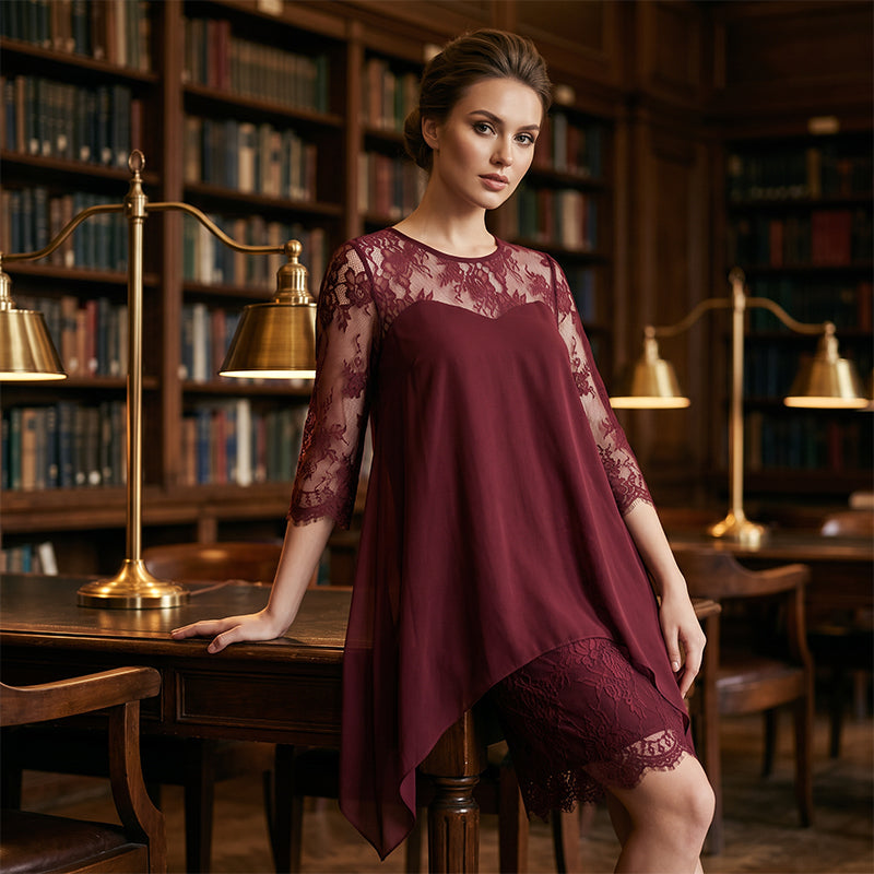 📿Ingyenes rózsa nyaklánc👗🌸 Chiffon csipkeruha – Légáteresztő, laza szabás, finom virágos részletekkel, S–3XL-ig! ✨💃