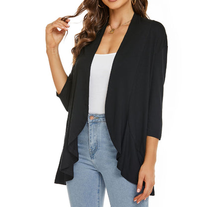 🌟🌸 Elegáns nyitott kardigán szett – Fodros szegéllyel, háromnegyedes ujjakkal, S–3XL-ig, 4 színben! ✨💃