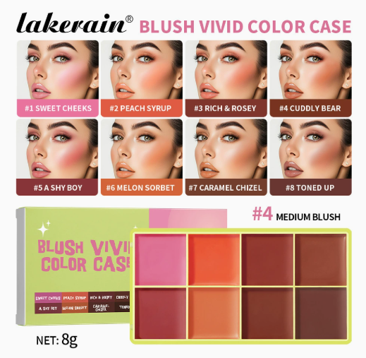 🎨✨ 8 színű sokoldalú arcpirosító paletta – Krémes, selymes textúra, vízálló, pirosítóként, kontúrozóként és highlighterként is! 💄💖