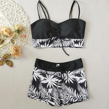 🎁 Ingyenes nyaklánc ajándék🌊 Gyorsan száradó két részes bikini👙 Magas derékú női fürdőruha – Boxer stílusú, élénk nyomattal és strandkényelemmel!