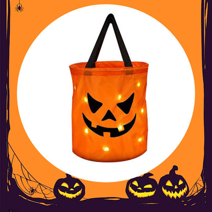 🎃✨Világító tök alakú édességes táska – LED-del, tágas belsővel – Tökéletes Halloweenre! 🍬👻