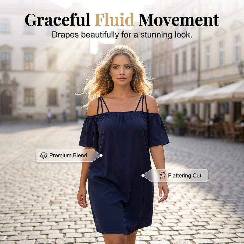 📿🎁Ingyenes ajándék - Gyönyörű nyaklánc💃Elegáns, vállnélküli miniruha👗Karcsúsító körvonalas sziluett, laza lebegő szabás🌬️Prémium anyagkeverék!