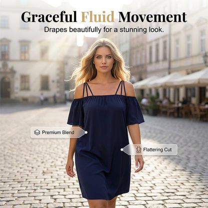 📿🎁Ingyenes ajándék - Gyönyörű nyaklánc💃Elegáns, vállnélküli miniruha👗Karcsúsító körvonalas sziluett, laza lebegő szabás🌬️Prémium anyagkeverék!