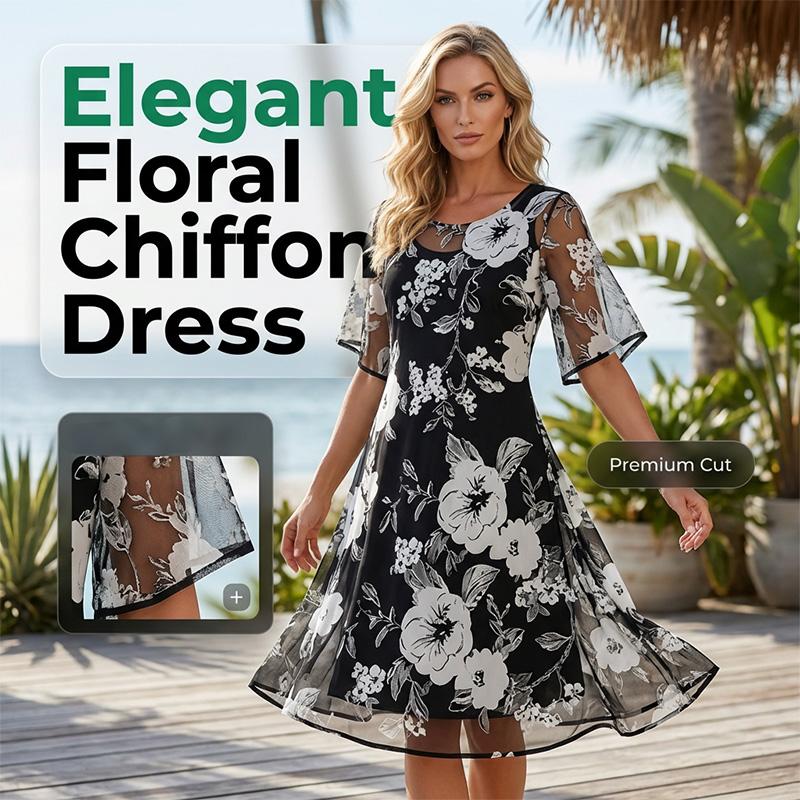 👗🌸 Virágmintás sifonruha – Prémium légáteresztő, átlátszó szövet, S–3XL-ig! ✨💃