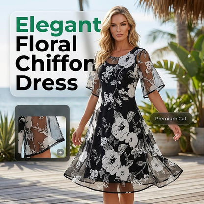 👗🌸 Virágmintás sifonruha – Prémium légáteresztő, átlátszó szövet, S–3XL-ig! ✨💃