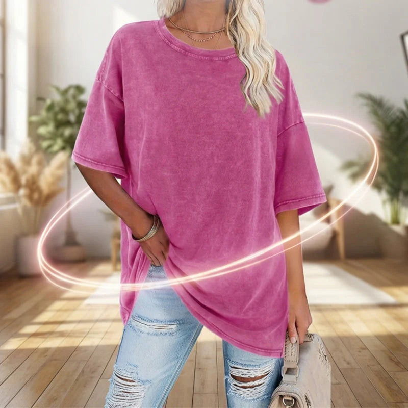 ⏰Az utolsó 100 db!!!🎁Ingyenes gyönyörű nyaklánc✨ Laza streetwear felső☀️ Oversized vintage pamut póló – Ultra puha, légáteresztő nyári kényelem!