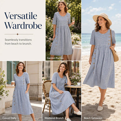 👗Új érkezők 50% kedvezménnyel💥Női, laza szabású, csíkos szabadidőruha🌸 Időtálló design, praktikus oldalzsebekkel, S–4XL-ig! ✨💫