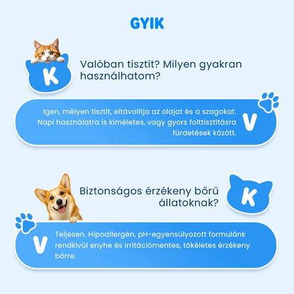 🐕🧴 Habzó sampon kisállatoknak – 3 lépéses tisztítás, pH-egyensúlyozott, természetes hipoallergén összetevőkkel! 🐱✨