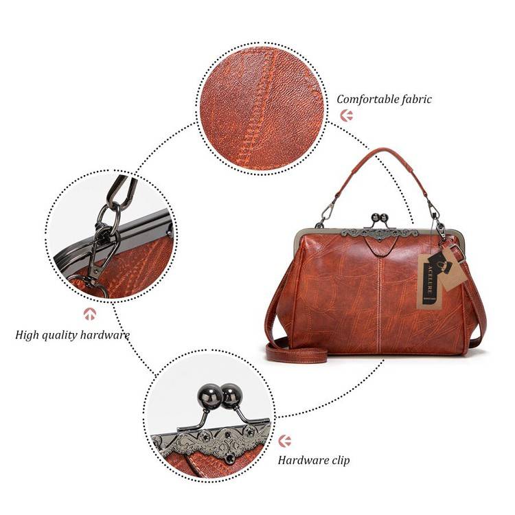 🥇👍Kiváló minőség, sok pozitív értékelés👜 Vintage növényi cserzésű PU táska – Fekete titánkeretes, sokféle hordásmód✨