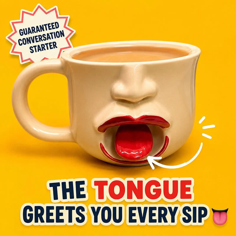 ☕😜 3D-s arcképes vicces bögre – Kinyújtott nyelvű design, prémium kerámia, C-alakú fogantyú! ✨🎁