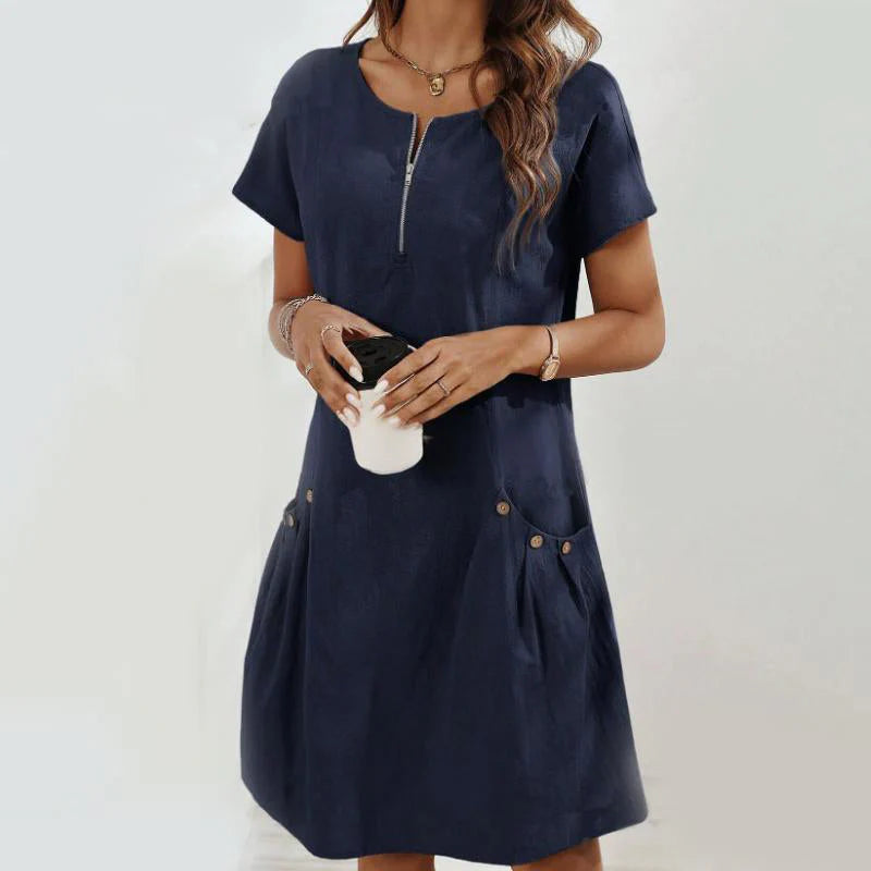 🎁Ingyenes ajándék✨ Stílusos fél-cipzáros ruha👗 Laza nőies sziluett – Minden testalkatra tökéletes!