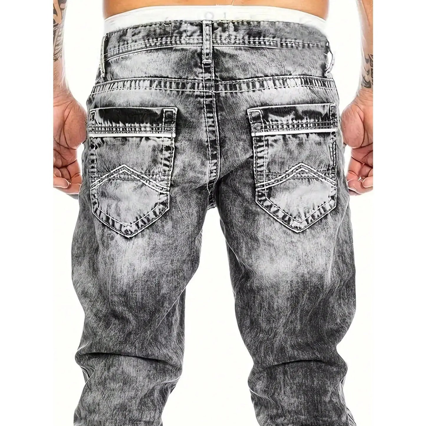 🎁Ingyenes ajándék👖 Tartós vintage farmernadrág✨ Laza denimből készült nadrág – Egyedi mosott hatás és kontrasztos díszvarrás！
