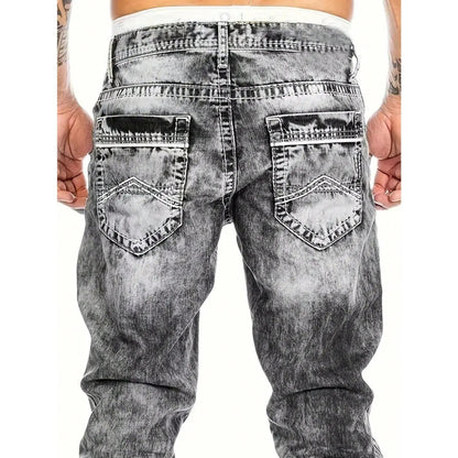 🎁Ingyenes ajándék👖 Tartós vintage farmernadrág✨ Laza denimből készült nadrág – Egyedi mosott hatás és kontrasztos díszvarrás！