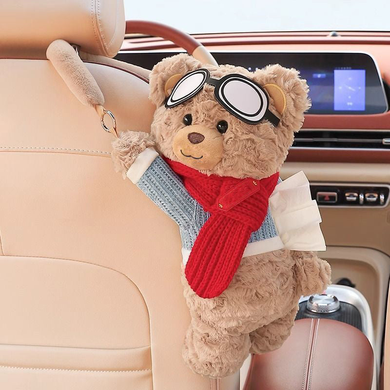 🐻🎀 Cuki medvés kendőadagoló autóba – Cipzáros, akasztható, 43 cm – A tökéletes utitárs! 🌟🛣️